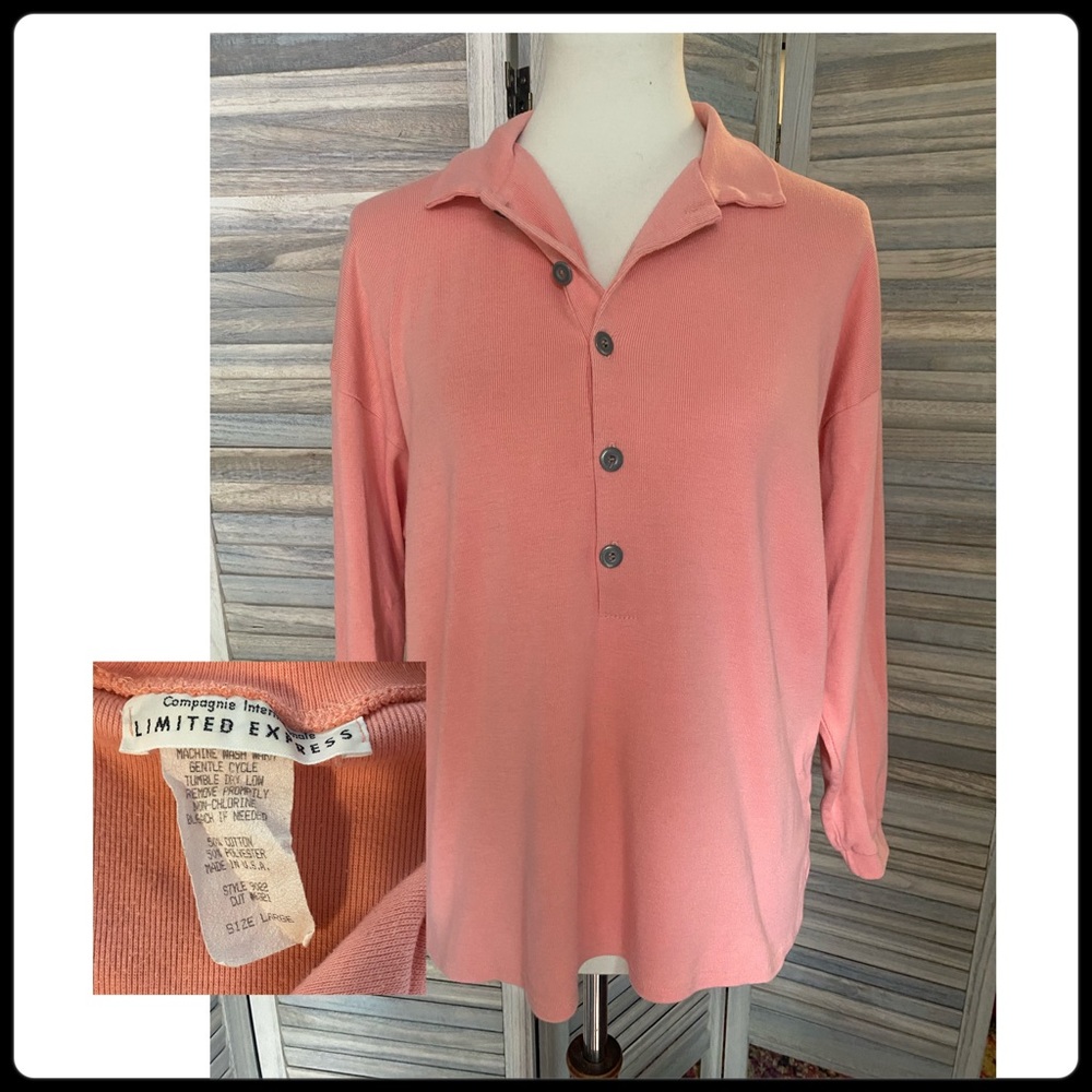 Vintage Pink Collared Limited Express Ribbed Cotton Long Sleeve